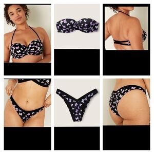VS PINK PUSH-UP BANDEAU SWIM TOP & V FRONT ITSY SWIM BOTTOM SET IN MED & L